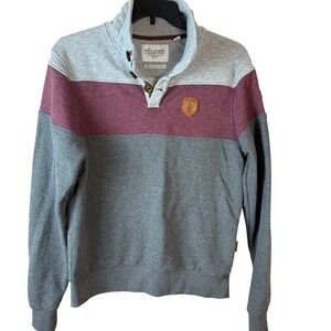 WANAKOME Mens Pullover Button Sweatshirt Colorblock Maroon Grey Adventure Size M